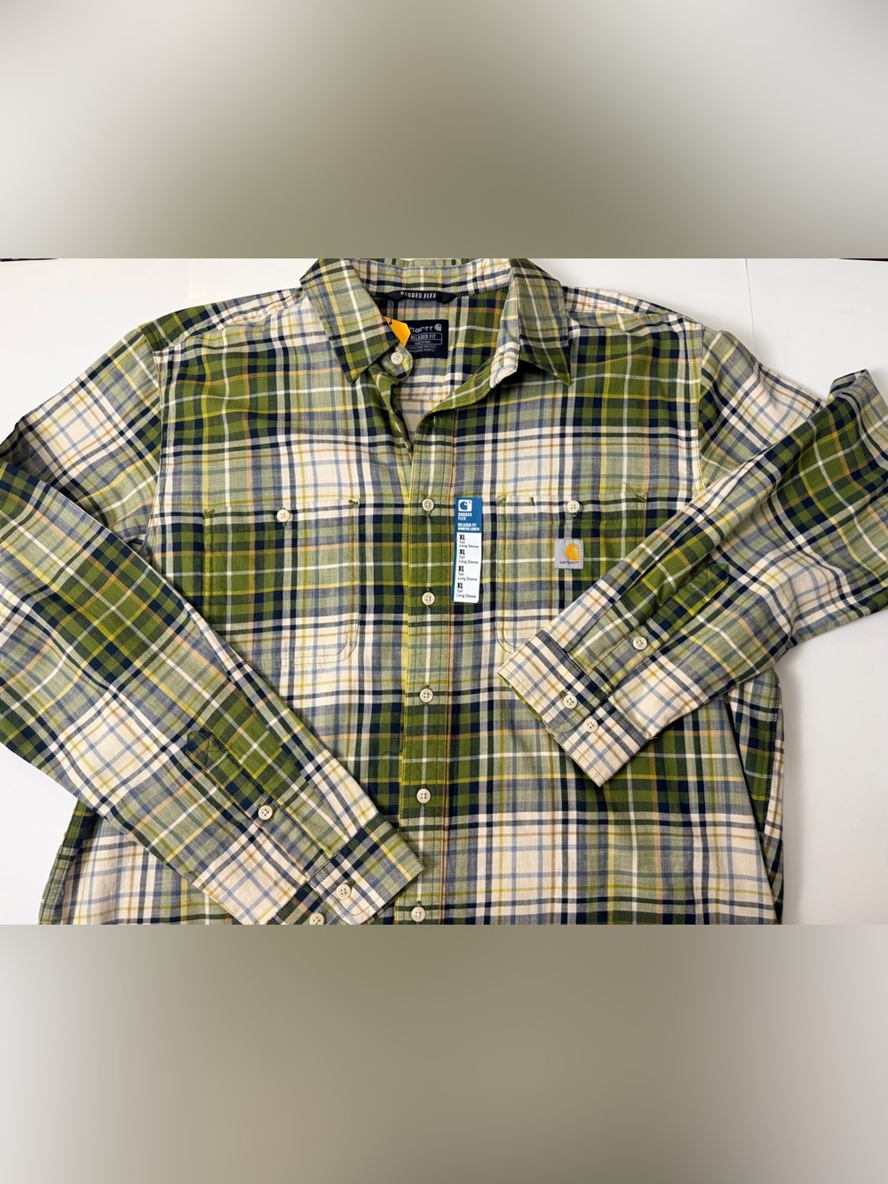Carhartt Rugged Flex Plaid Shirt Men XL Tall Relaxed Fit Green Flannel - Picture 11 of 16